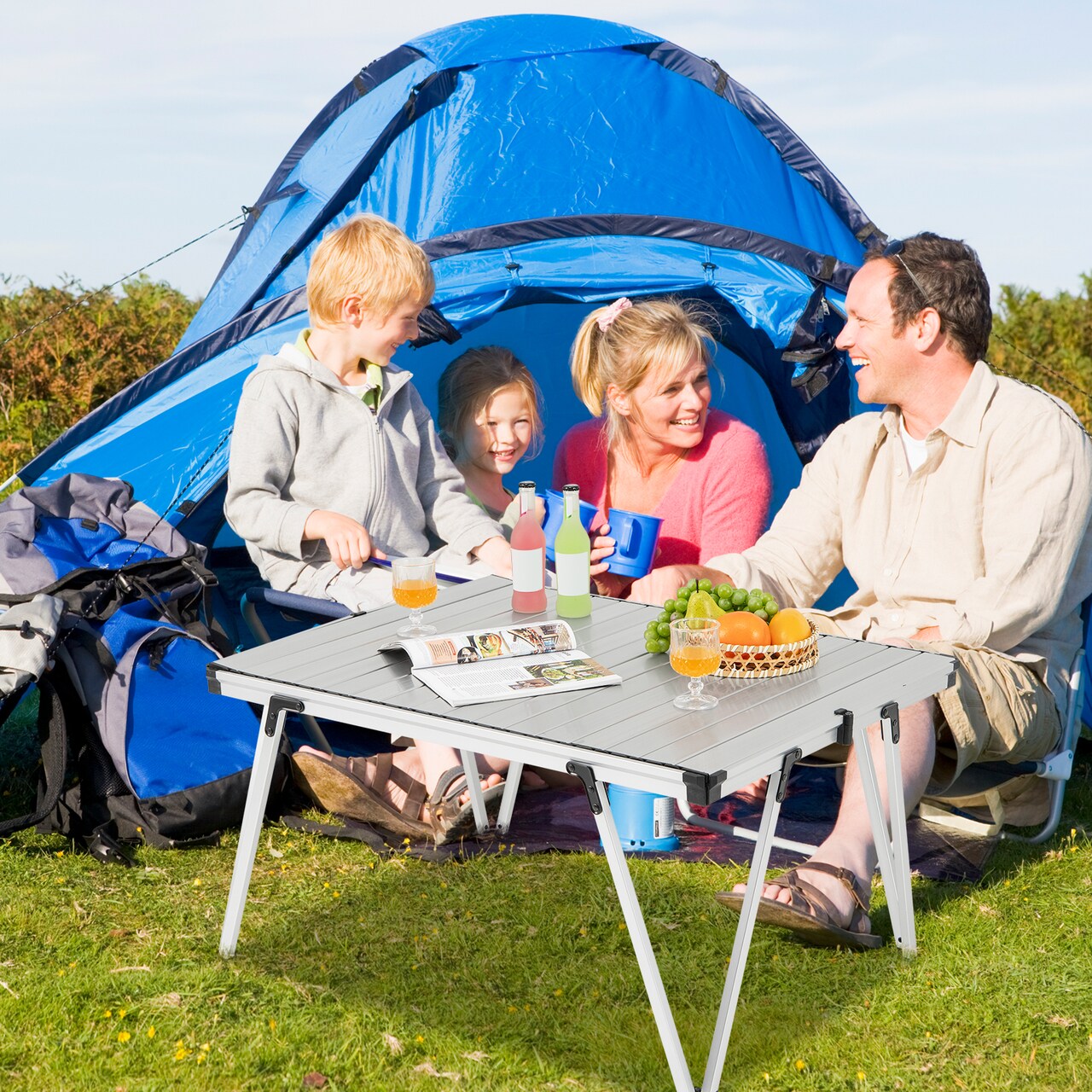 Compact Folding Camping Table with Storage Bag and Waterproof Desktop - 37" x 27" x 19" (L x W x H)